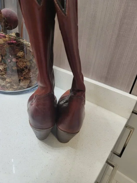 Frye Vintage Leather Brown Cognac Western Cowboy Boots Women’s 8.5 B Patina - Picture 4 of 10